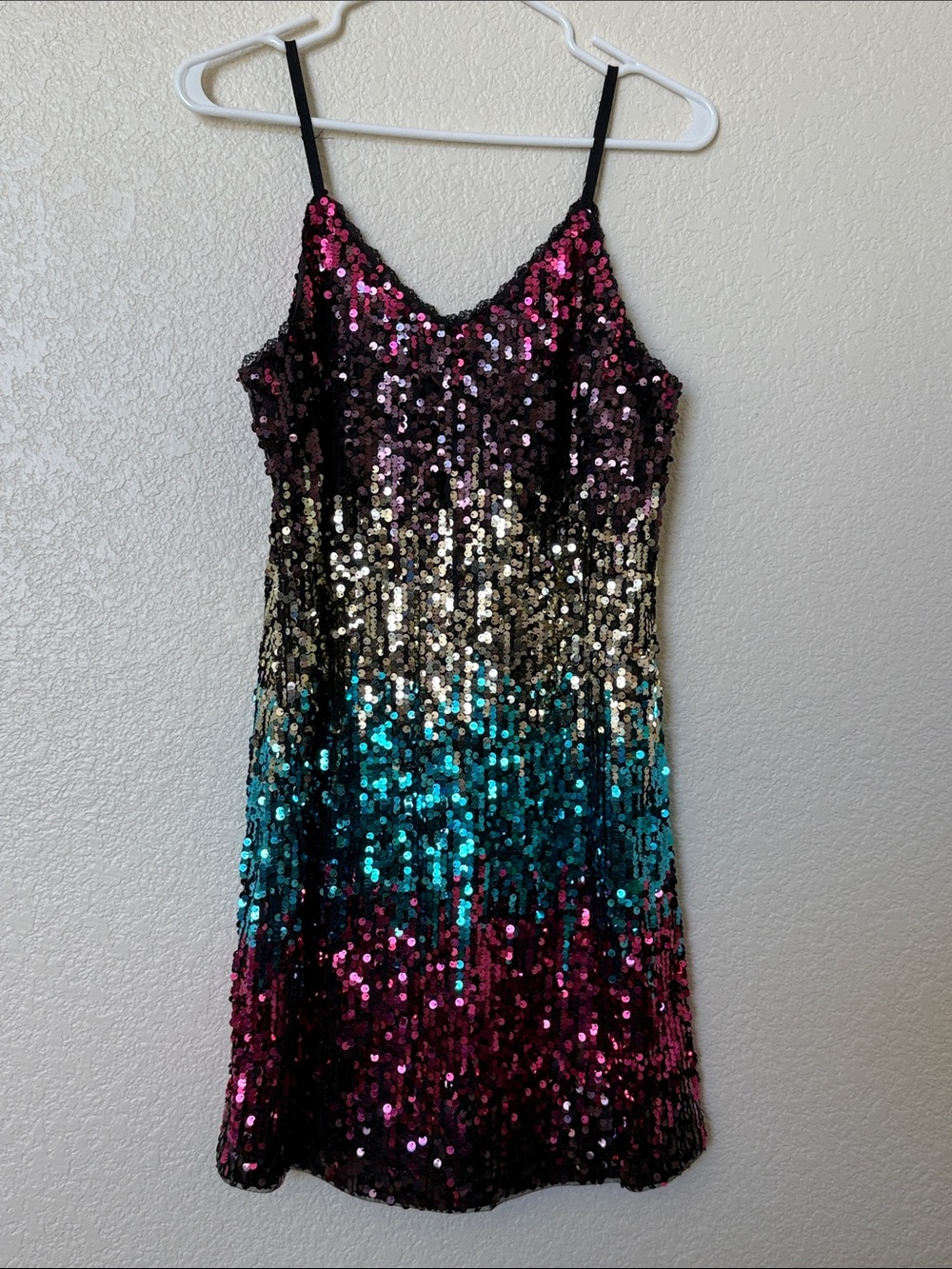 Girls Multicolor Sequin Ombre Slip Dress - Black, Pink, Teal, Gold